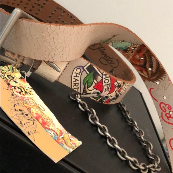Ed Hardy Accessories - UNISEX RARE ED HARDY CHAIN LEATHER BELT